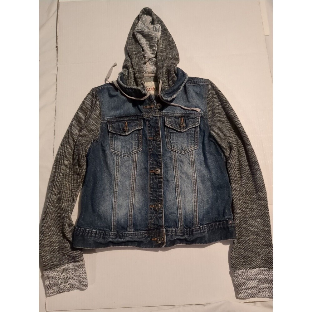 Mudd Youth Denim Jacket with Knit Sleeves & Hoodie/ Size L